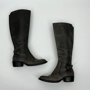 Born Helen gray taupe leather buckle tall riding equestrian heeled boots 5.5